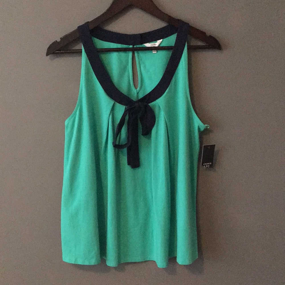 NWT Crown & Ivy Teal and Navy Tank With Tie